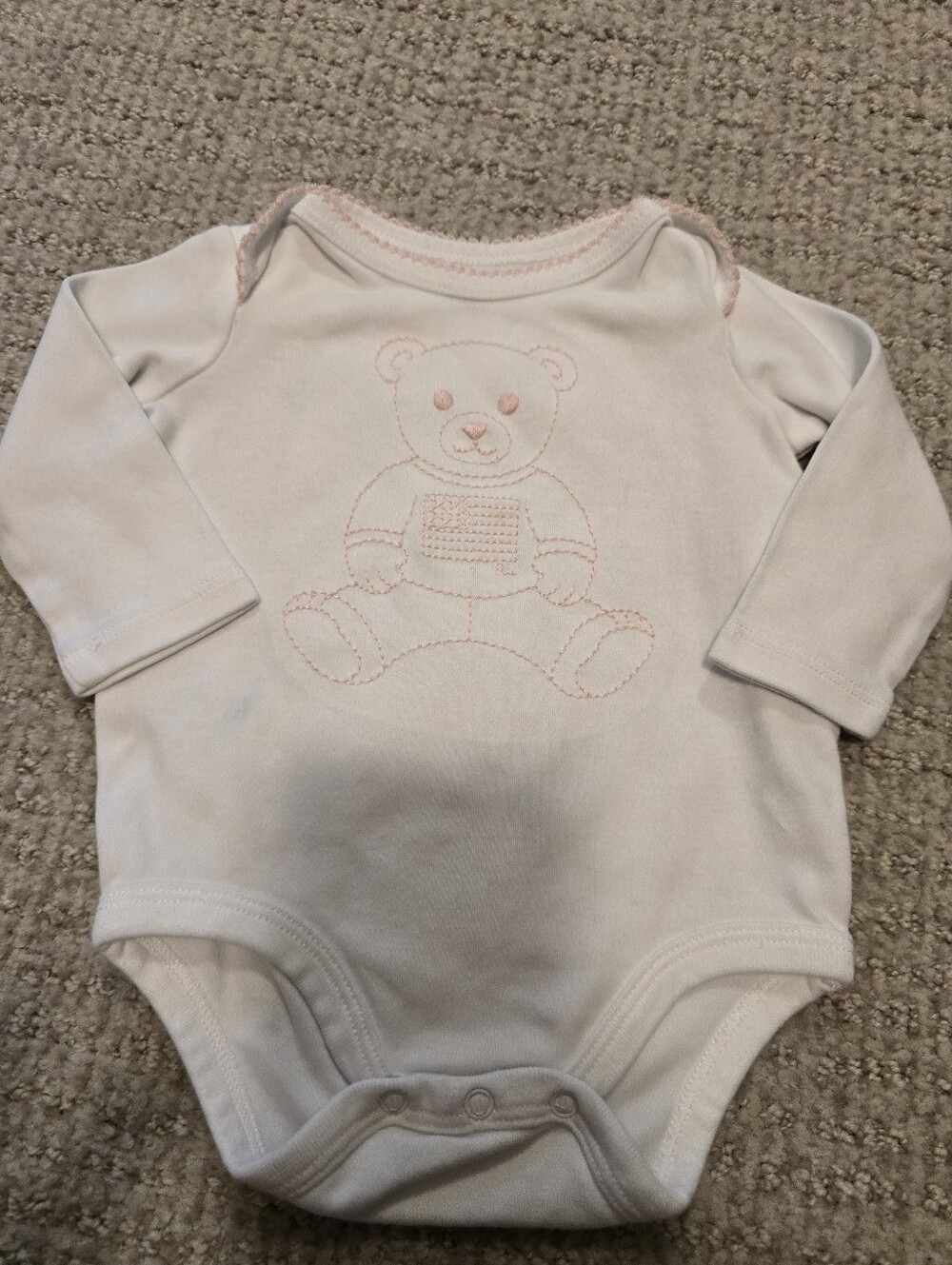 Lalph Lauren Baby Long-Sleeve One-Piece with Pink Teddy Embroidery